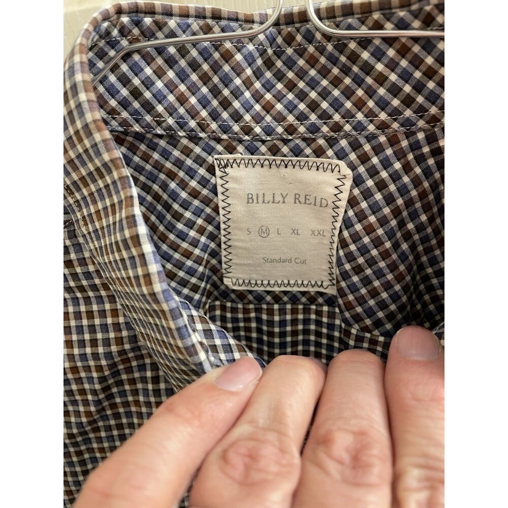 Billy Reid Shirt Mens M Blue Red Long Sleeve Button Up Gingham 100% Cotton Italy - Picture 5 of 9